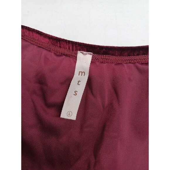 MTS Velvet Jumpsuit Burgundy Red Long Sleeve Stretch Sz L Straight Leg - Picture 6 of 7